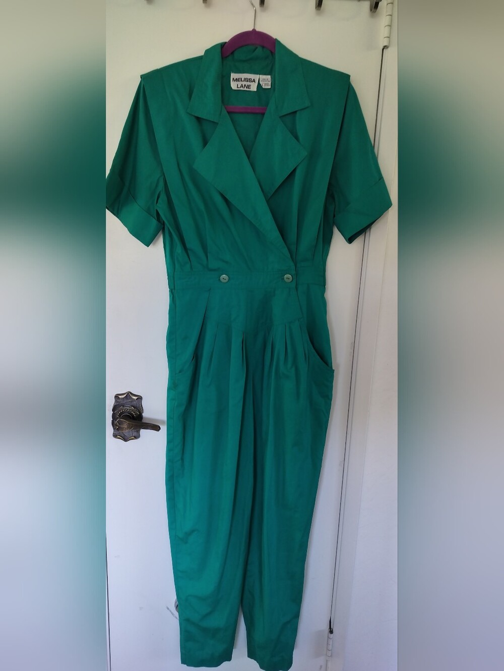 Vtg 1980s Melissa Lane Kelly Green Utility Boiler Suit Jumpsuit 100% Cotton Sz 8